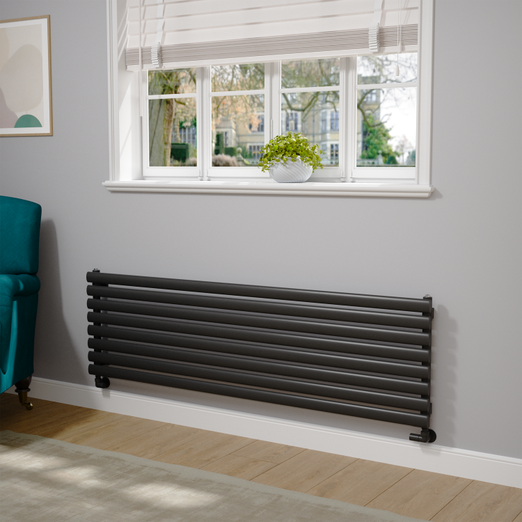 Sorrento Midnight Black Oval Designer Radiator 472x1600mm Single Panel 3024 BTU