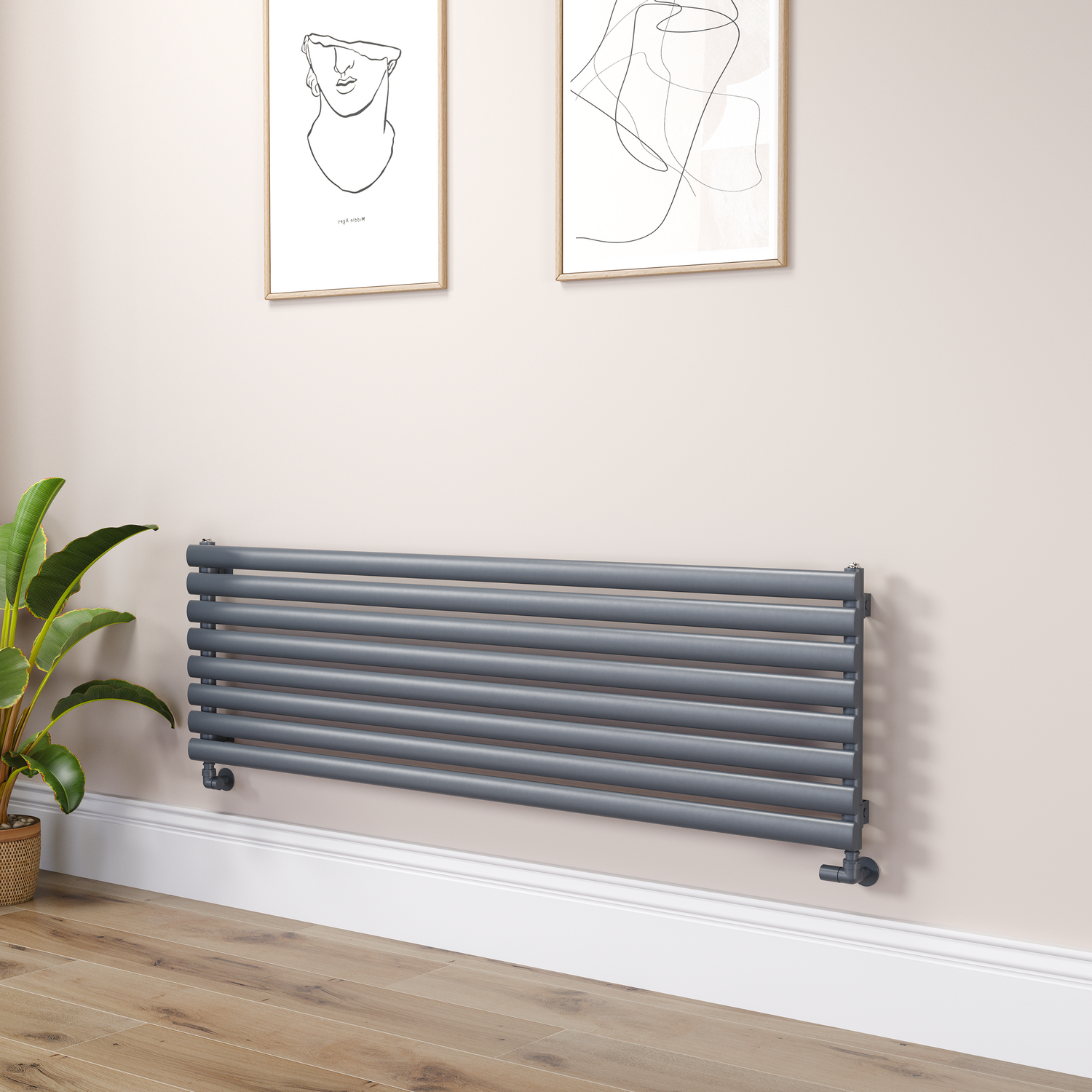 Sorrento Dark Grey Anthracite Oval Designer Radiator 472X1600mm Single Panel 3024 Btu RHS8-1600-DGCO