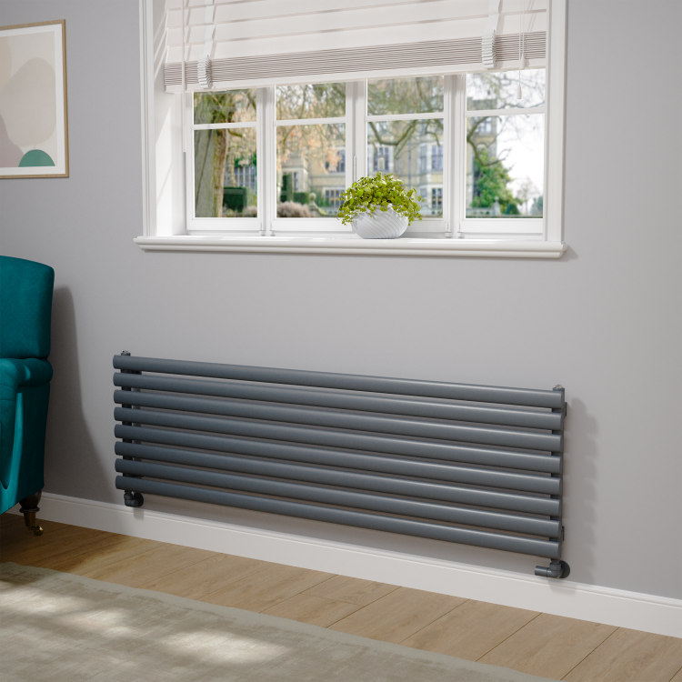 Sorrento Dark Grey Anthracite Oval Designer Radiator 472x1600mm Single Panel 3024 BTU
