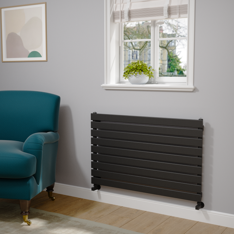 Riace Midnight Black Flat Designer Radiator 630x1000mm Single Panel 2433 BTU
