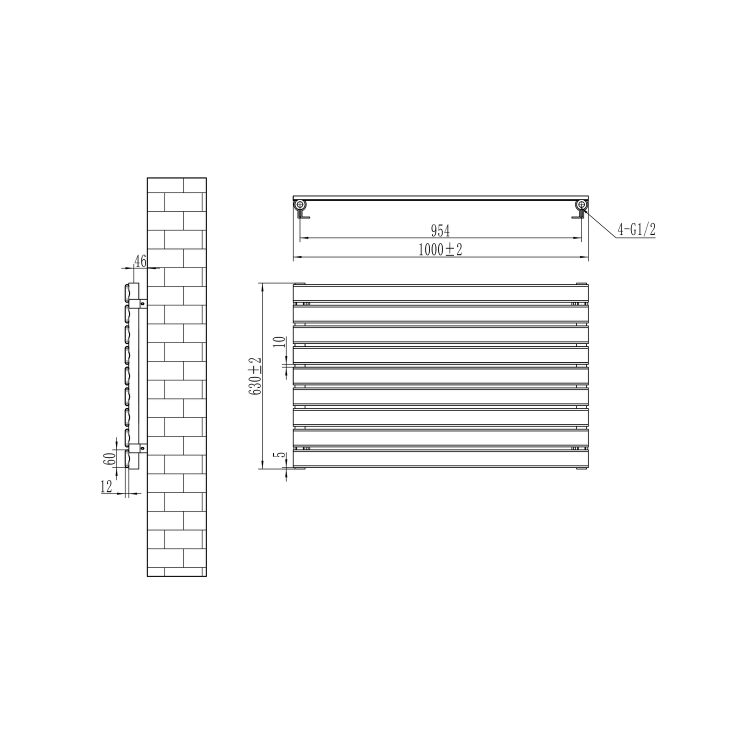 Riace Midnight Black Flat Designer Radiator 630x1000mm Single Panel 2433 BTU