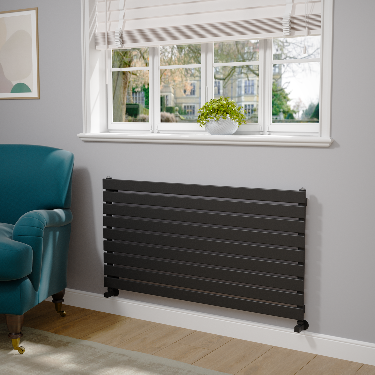 Riace Midnight Black Flat Designer Radiator 630x1200mm Single Panel 2881 BTU