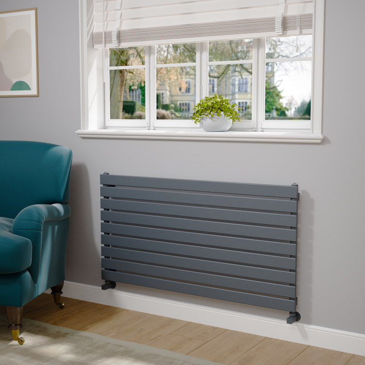 Riace Dark Grey Anthracite Flat Designer Radiator 630x1200mm Single Panel 2881 BTU