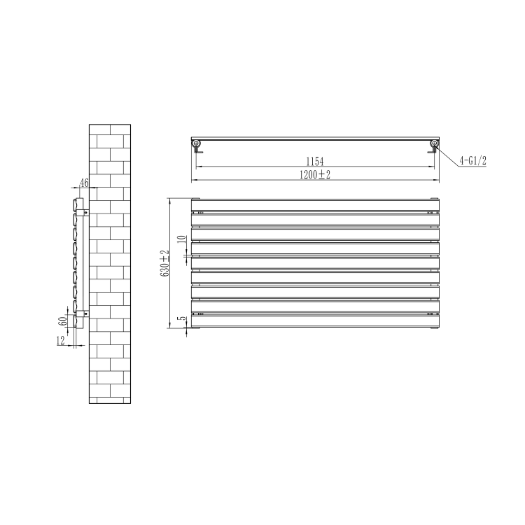 Riace Dark Grey Anthracite Flat Designer Radiator 630x1200mm Single Panel 2881 BTU
