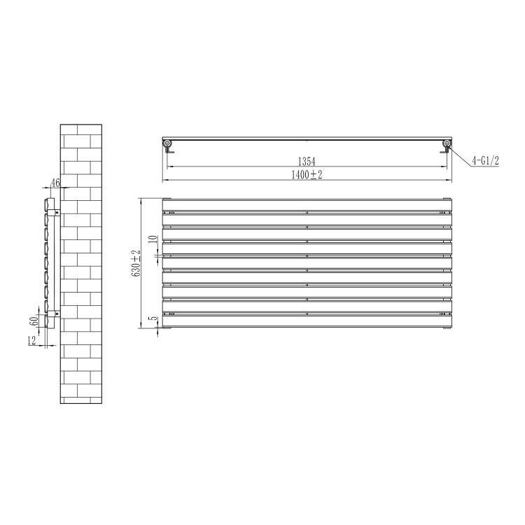 Riace Midnight Black Flat Designer Radiator 630x1400mm Single Panel 3331 BTU