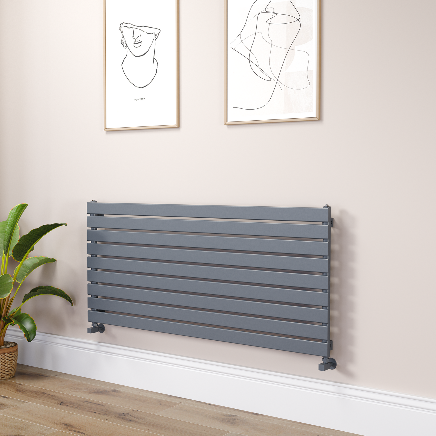 Riace Dark Grey Anthracite Flat Designer Radiator 630X1400mm Single Panel 3331 Btu RHS9-1400-DGCF