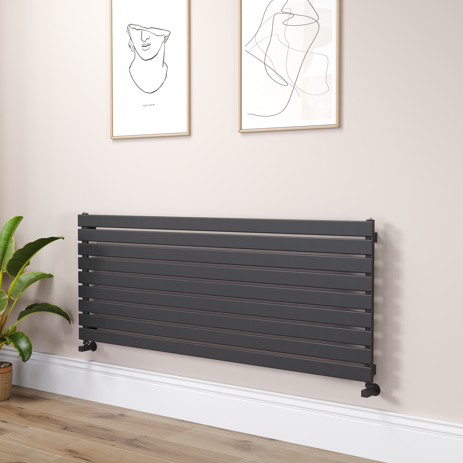 Riace Midnight  Flat Designer Radiator 630X1600mm Single Panel 3795 Btu RHS9-1600-BCF
