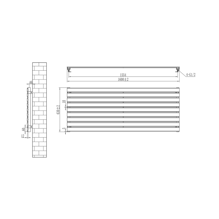 Riace Dark Grey Anthracite Flat Designer Radiator 630x1600mm Single Panel 3795 BTU