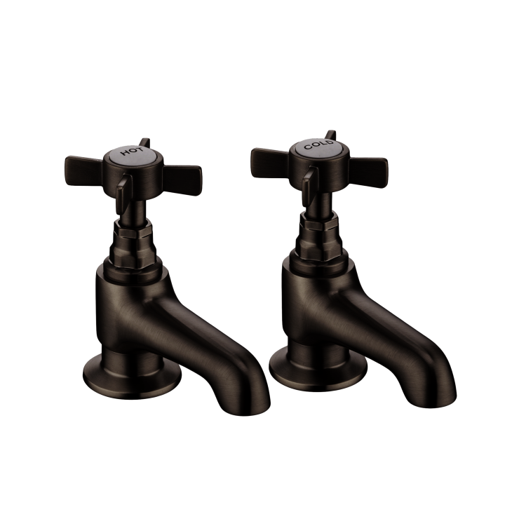 Antique Brass Crosshead Basin Pillar Taps - Ripley
