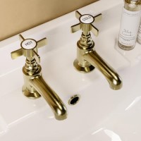 Brushed Brass Crosshead Basin Pillar Taps - Ripley