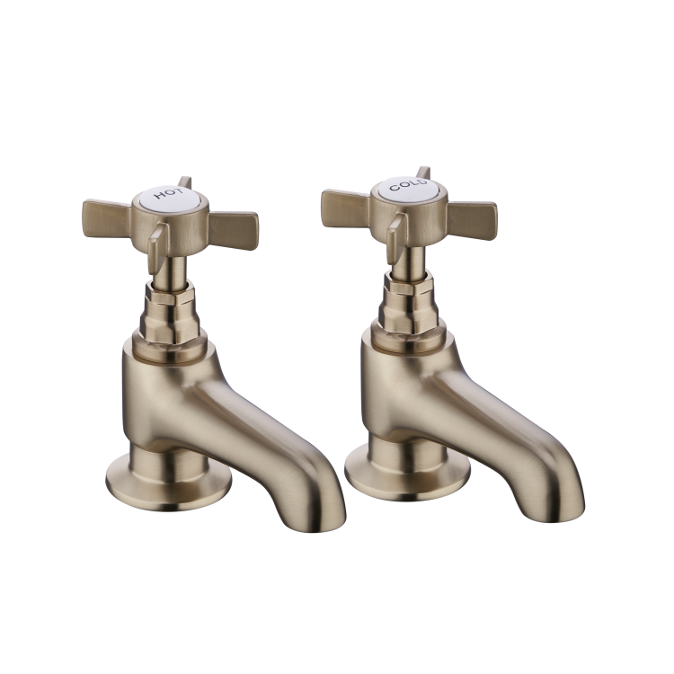 Brushed Brass Crosshead Basin Pillar Taps - Ripley