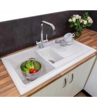 GRADE A2 - Reginox 1.5 Bowl White Ceramic Kitchen Sink with Reversible Drainer 
