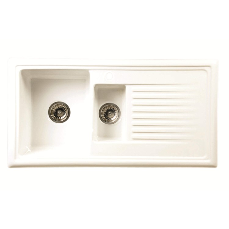 GRADE A3 - Reginox RL301CW 1.5 Bowl Reversible Inset Ceramic Sink White