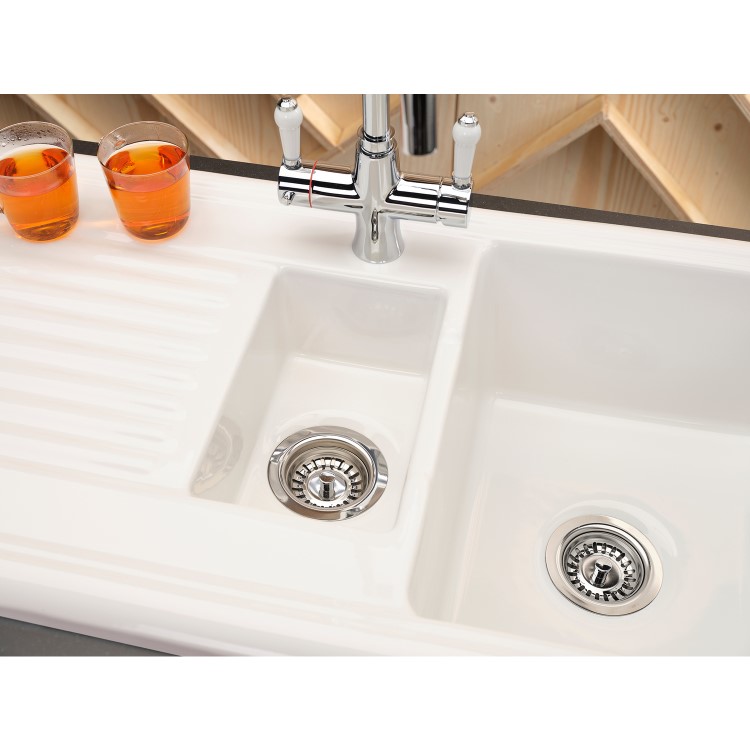 GRADE A2 - Reginox 1.5 Bowl White Ceramic Kitchen Sink with Reversible Drainer 