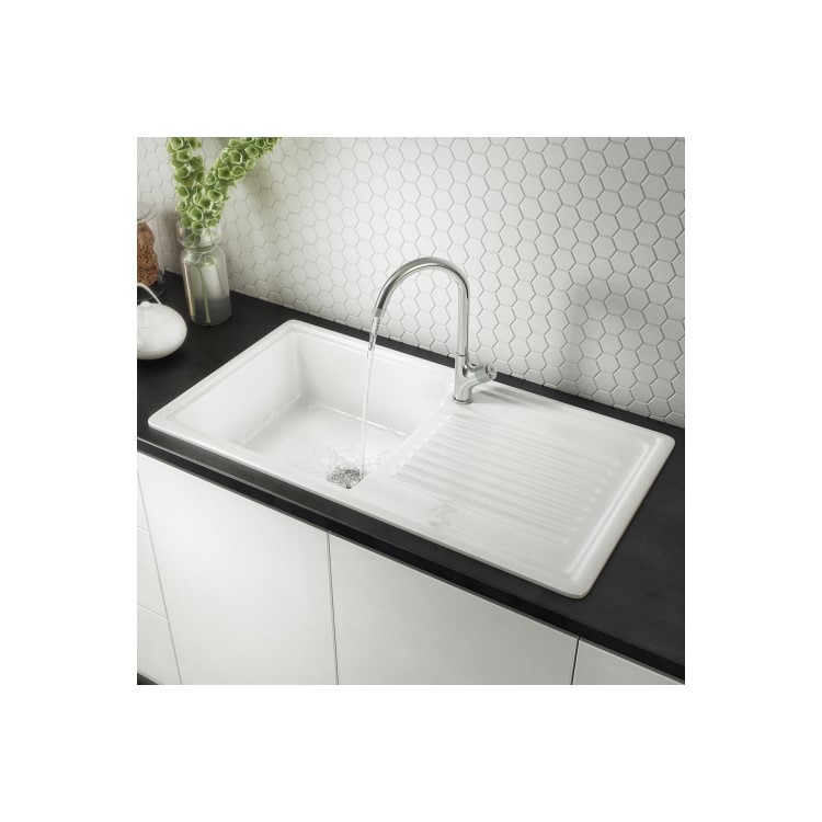Single Bowl White Ceramic Kitchen Sink with Reversible Drainer - Reginox