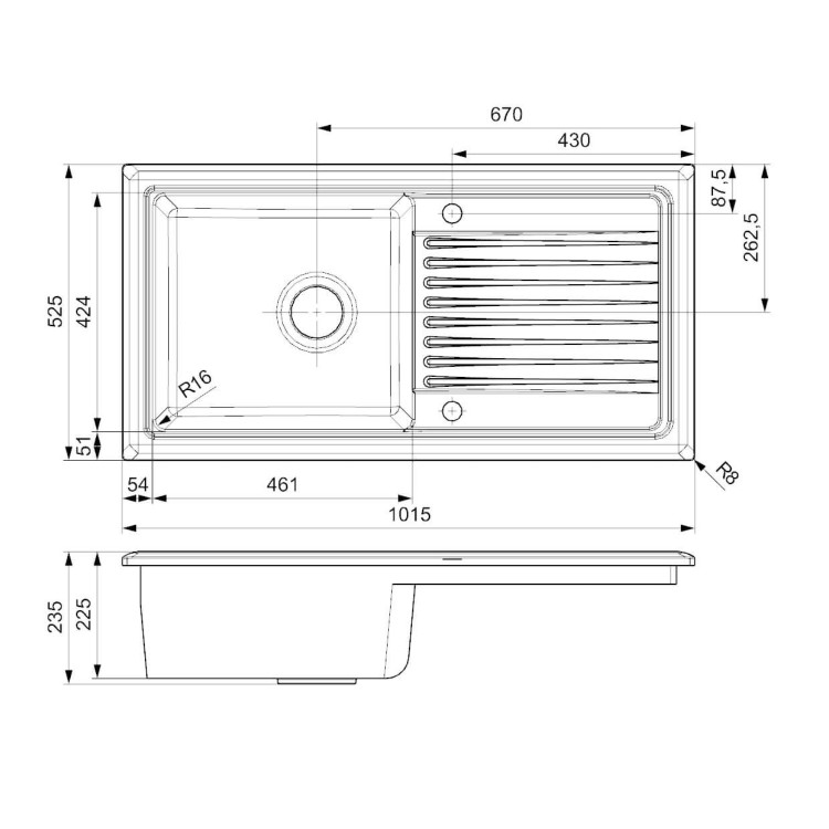 Single Bowl White Ceramic Kitchen Sink with Reversible Drainer - Reginox