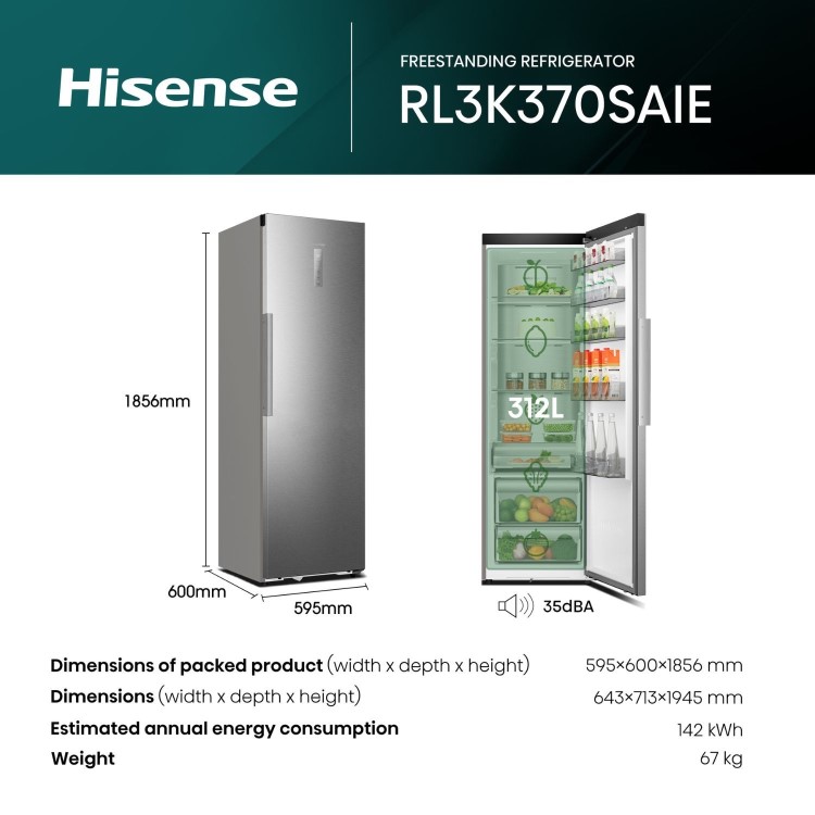 Hotpoint KitchenFit 372 Litre Tall Freestanding Larder Fridge - Silver