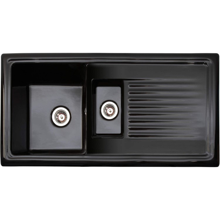 GRADE A2 - Reginox RL401CB 1.5 Bowl Reversible Inset Ceramic Sink Black
