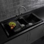 GRADE A2 - Reginox 1.5 Bowl Inset Black Ceramic Kitchen Sink with Reversible Drainer