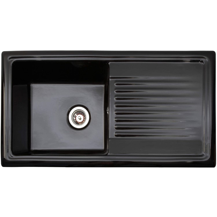 GRADE A2 - Reginox RL404CB 1.0 Bowl Reversible Inset Ceramic Sink Black
