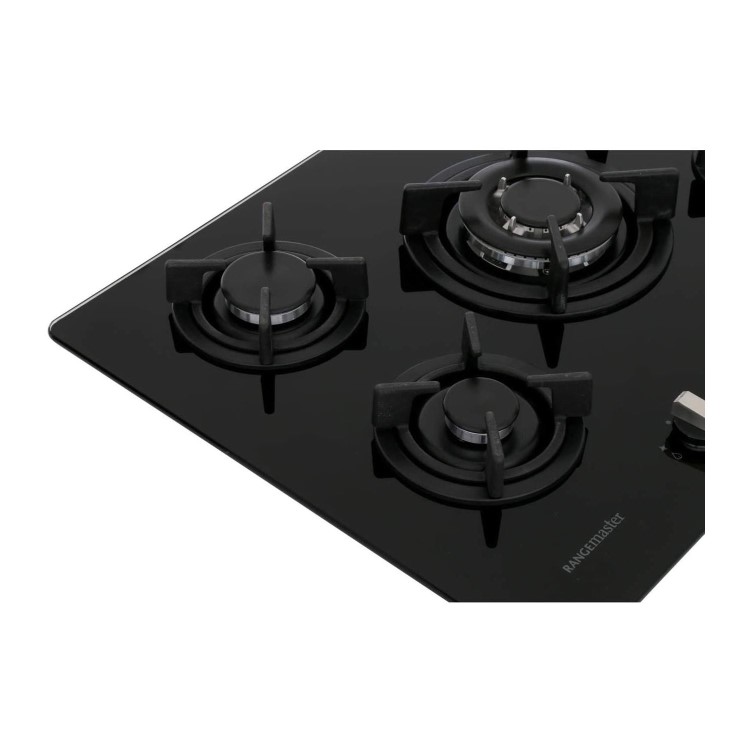 Rangemaster 70cm 5 Burner Black Glass Gas Hob with Wok Burner