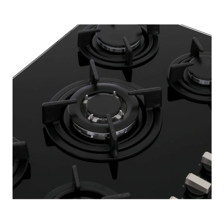 Rangemaster 70cm 5 Burner Black Glass Gas Hob with Wok Burner
