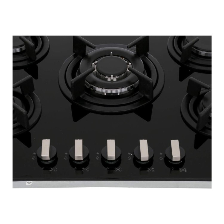 Rangemaster 70cm 5 Burner Black Glass Gas Hob with Wok Burner