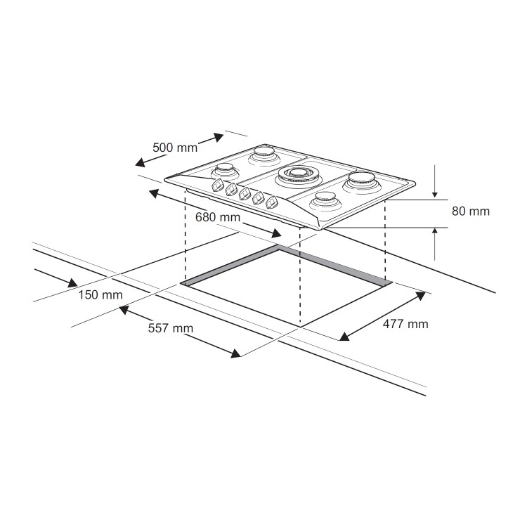 Refurbished Rangemaster RMB70HPNGFSS 68cm 5 Burner Gas Hob Stainless Steel