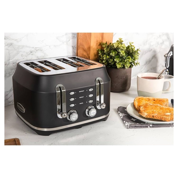 Rangemaster RMCL4S304BK Classic 4-Slice Toaster – Stylish Matt Black Fast Toasting