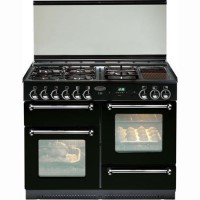 Rangemaster 73100 - 110cm Dual Fuel Range Cooker With Porthole Doors And - Black With Chrome Trim