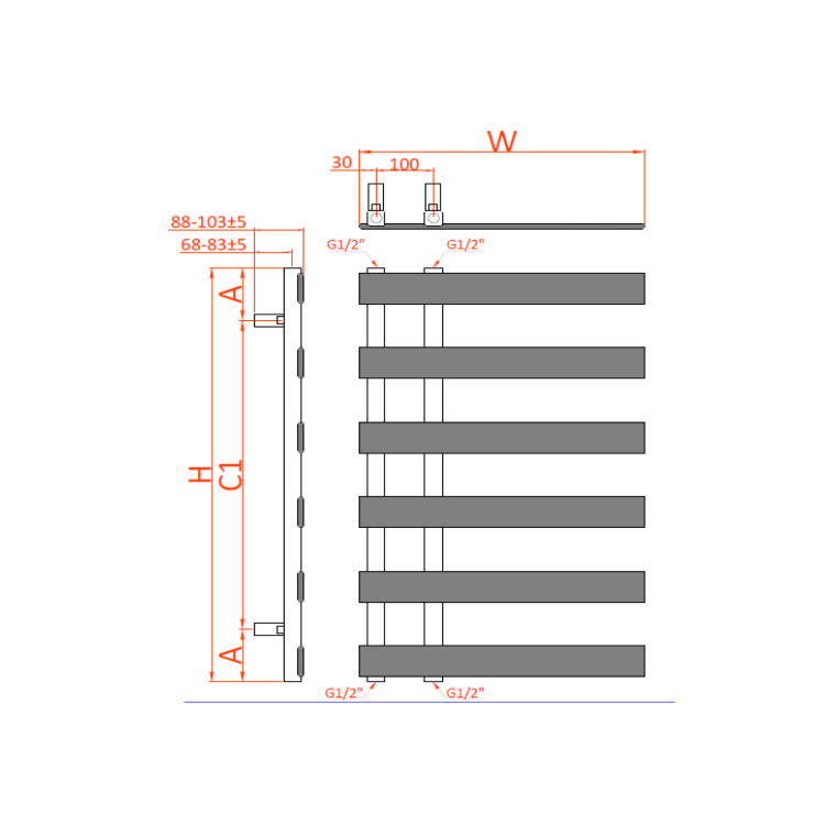 Reina Florina Brass Designer Towel Radiator 1235 x 500mm