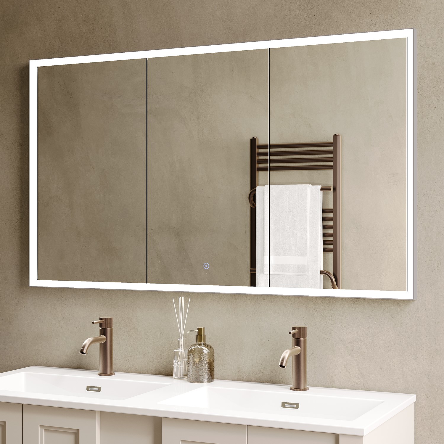 Triple Door Recessed Bathroom Mirror Cabinet Lights Demister & Socket 1200 x 700mm