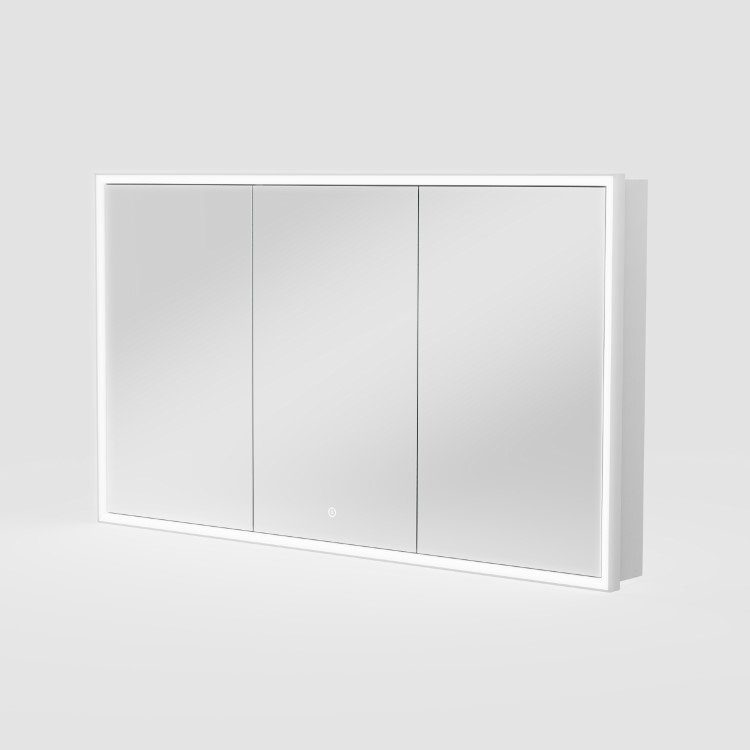 Triple Door Recessed Bathroom Mirror Cabinet with Lights Demister & Socket 1200 x 700mm - Rona