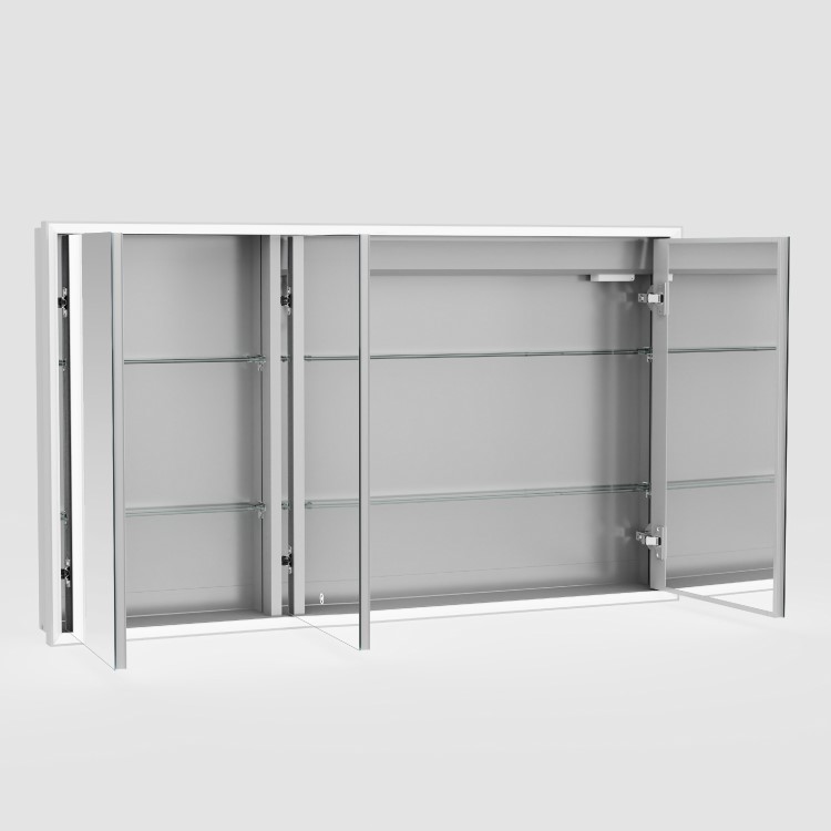 Triple Door Recessed Bathroom Mirror Cabinet with Lights Demister & Socket 1200 x 700mm - Rona