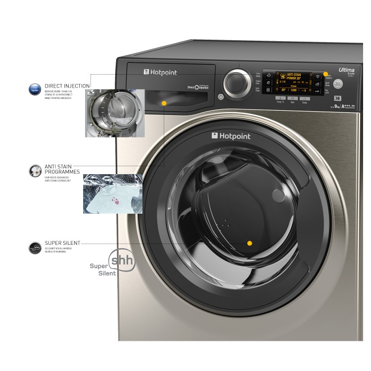 Hotpoint RPD9467JGG Ultima S-Line 9kg 1400rpm Freestanding Washing Machine-Graphite