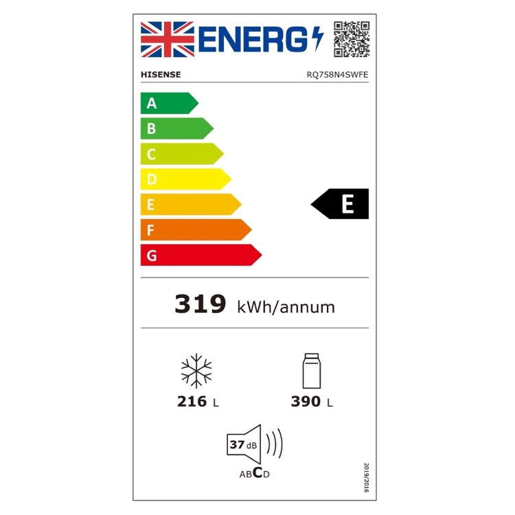 Refurbished Hisense RQ758N4SWFE 609 Litre Frost Free American Fridge Freezer Black