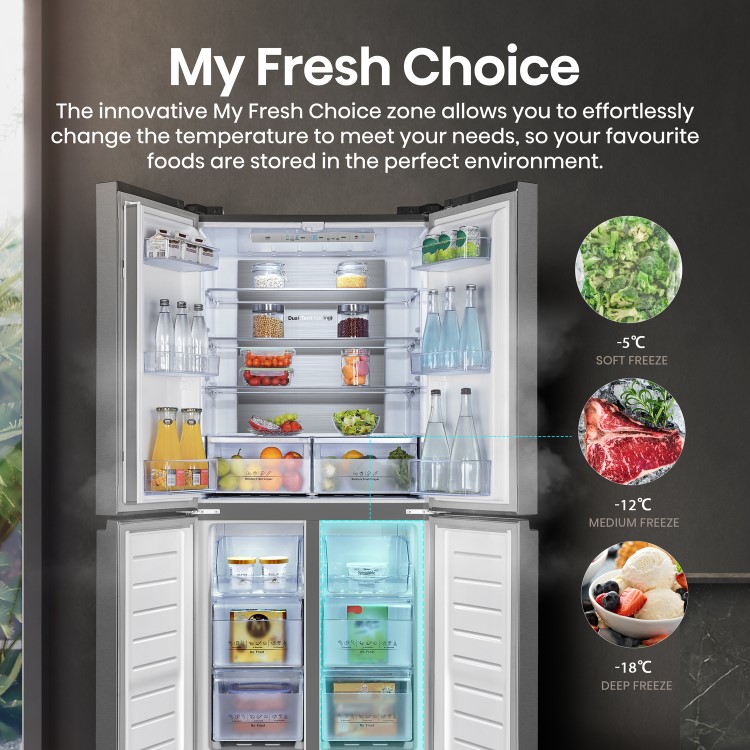Hisense 409 Litre Four Door American Fridge Freezer - Stainless Steel