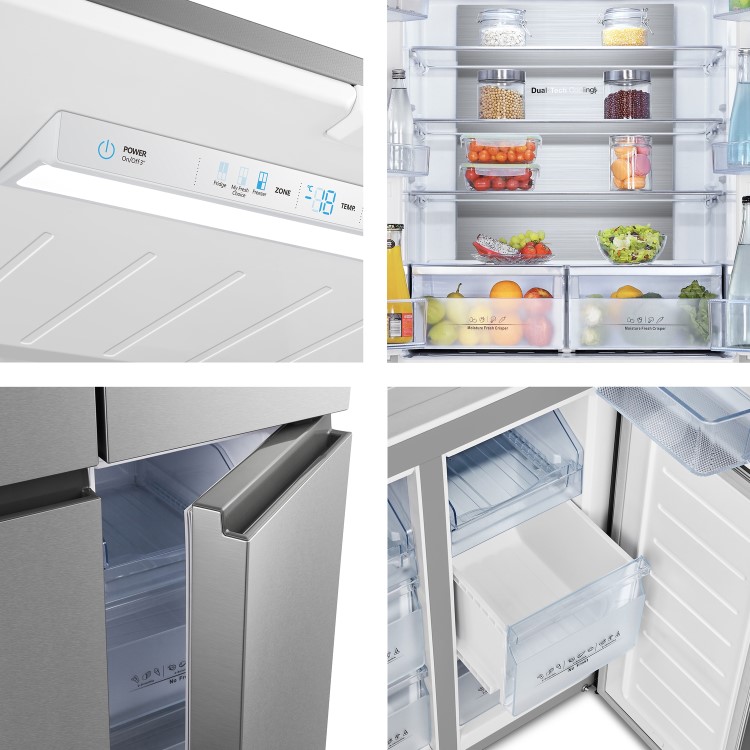 Hisense 409 Litre Four Door American Fridge Freezer - Stainless Steel