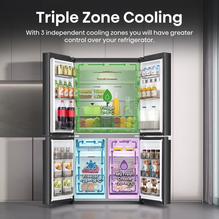 Hisense PureFlex 640 Litre Four Door American Fridge Freezer - Silver