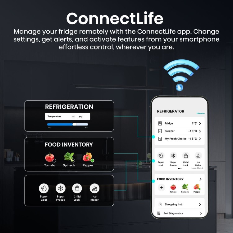Hisense PureFlex 640 Litre Four Door American Fridge Freezer - Stainless Steel