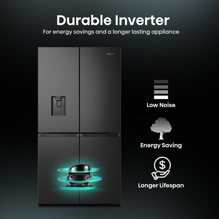 Hisense 609 Litre Four Door American Fridge Freezer - Black