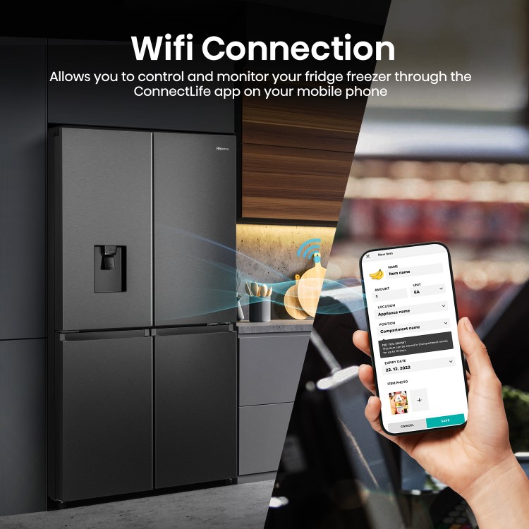 Hisense 609 Litre Four Door American Fridge Freezer - Black