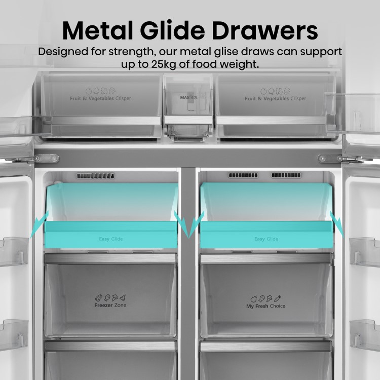 Hisense 584 Litre 4 Door American Fridge Freezer Non Plumbed Water Dispenser - Grey