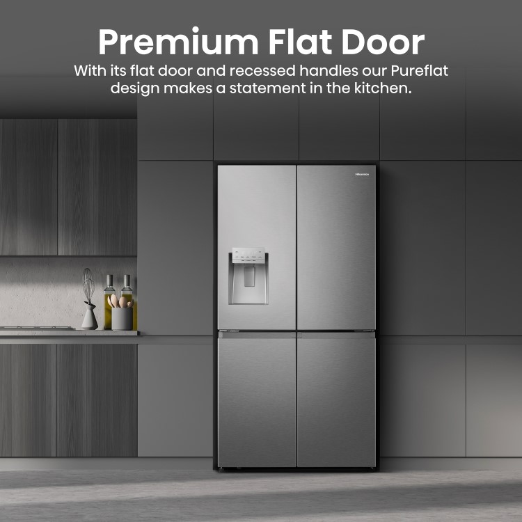 Hisense 584 Litre 4 Door American Fridge Freezer Non Plumbed Water Dispenser - Grey