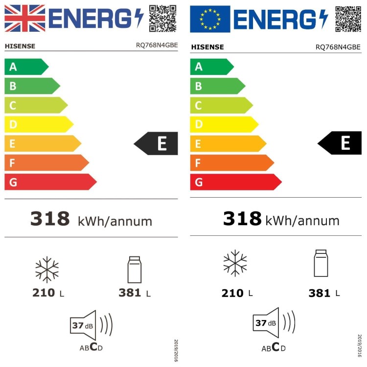 Hisense KitchenFit 591 Litre Four Door American Fridge Freezer - Black