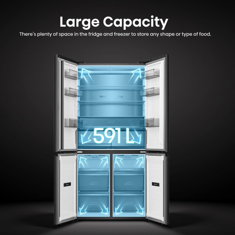 Hisense KitchenFit 591 Litre Four Door American Fridge Freezer - Black