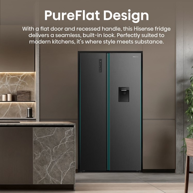 Hisense PureFlat 541 Litre Side-by-Side American Fridge Freezer - Black