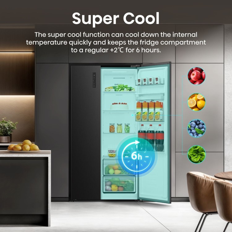 Hisense PureFlat 541 Litre Side-by-Side American Fridge Freezer - Black