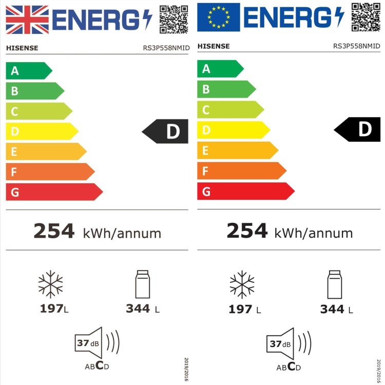 Hisense PureFlat 541 Litre Side-by-Side American Fridge Freezer - Silver