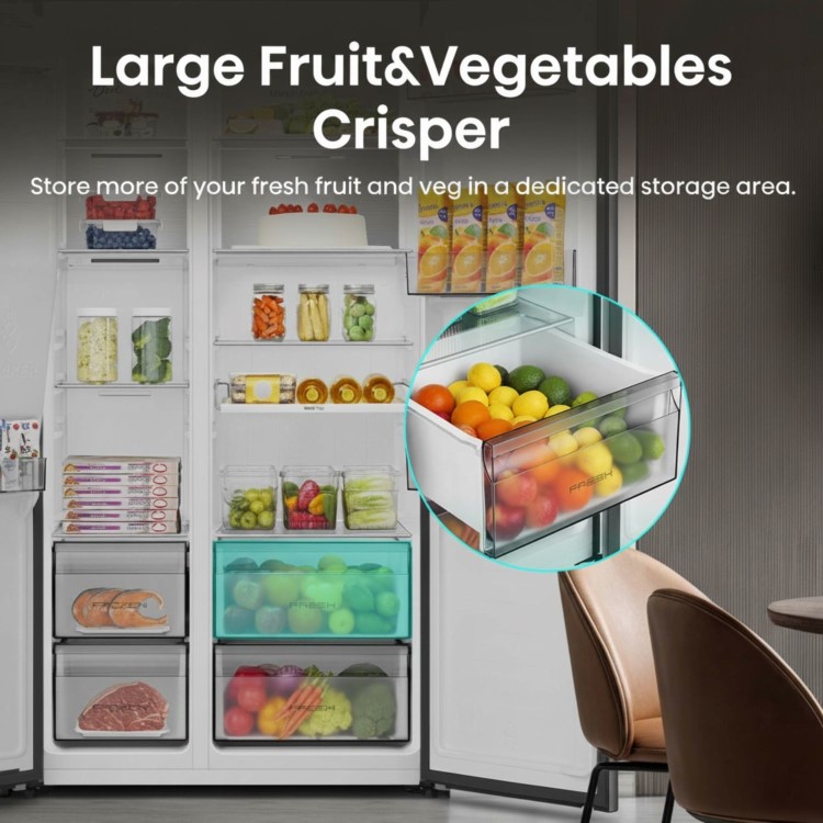 Hisense PureFlat 528 Litre Side-By-Side American Fridge Freezer - Black